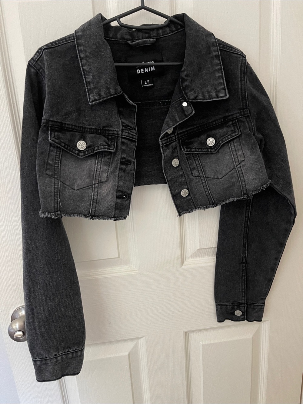 refuge Black Cropped Denim Jean Jacket